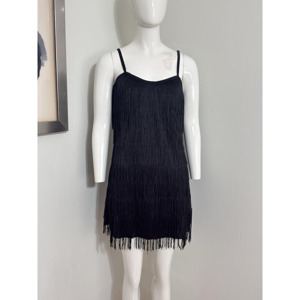 Dreamgirl Black Flapper Fringe Mini Dress Party Dance Women’s Size L